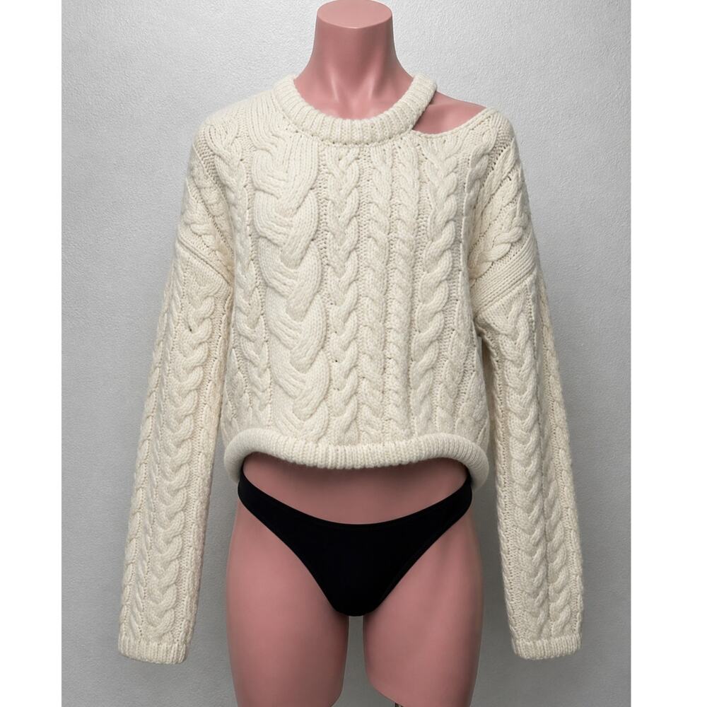 Tempest & Bentley Cream Chunky Knit 100% Wool Long Sleeve Sweater M
